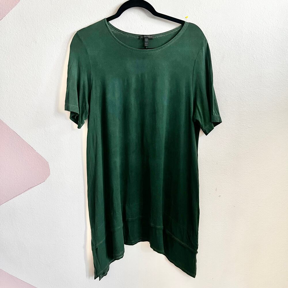 Eileen Fisher Asymmetrical Green‎ Dress Lagenlook Minimalist Medium